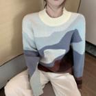 Color Panel Sweater White & Brown & Gray - One Size