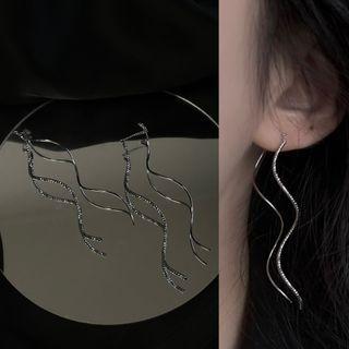 Wavy Alloy Dangle Earring 2226a - 1 Pair - Earring - Silver - One Size