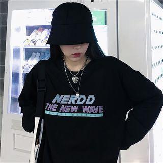Long-sleeve Lettering Print T-shirt Black - One Size