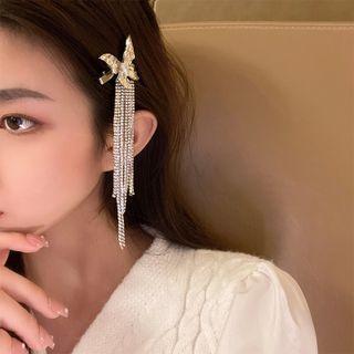 Bow Rhinestone Fringed Hair Clip F592 - Silver - One Size