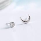 Non-matching 925 Sterling Silver Rhinestone Moon & Star Earring Stud Earring - Zircon & Moon - One Size