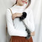 Furry Cuff Mock Neck Long-sleeve T-shirt