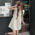 Sleeveless Round-neck Ruffle Dress White - One Size