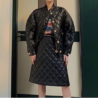Quilted Single-breasted Jacket / Quilted A-line Skirt