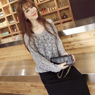 Set: Long-sleeve Pointelle Knit Top + Midi A-line Tank Dress