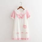 Short-sleeve Frill-trim Two-tone Dress