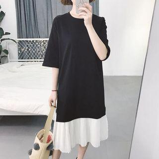 Pleated Chiffon Loose-fit Short-sleeve Dress