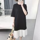 Pleated Chiffon Loose-fit Short-sleeve Dress