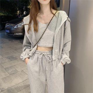 Plain Crop Tank Top / Zip-up Hoodie / Sweatpants / Set