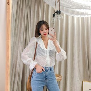 Eyelet Lace See-through Blouse White - One Size