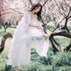 Spaghetti Strap Maxi Dress / Hooded Butterfly Cape / Set