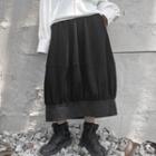 Plain Drawstring Midi Skirt Black - One Size