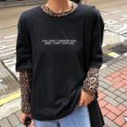 Set: Leopard Print Long-sleeve T-shirt +short-sleeve Lettering T-shirt