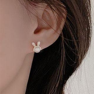 Rabbit Faux Cat Eye Stone Rhinestone Earring 1 Pair - Gold & Milky White - One Size