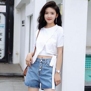 Short-sleeve Irregular Hem Cropped T-shirt