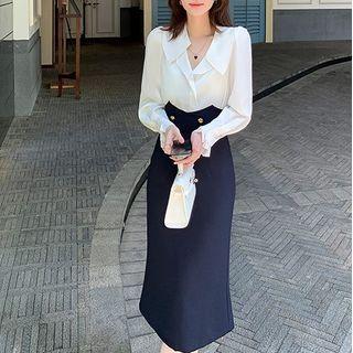 Long-sleeve Blouse / Midi Mermaid Skirt