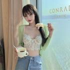 Rib Knit Cardigan / Cropped Lace Camisole Top