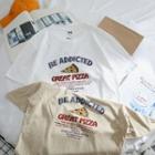 Pizza Print Lettering Short-sleeve T-shirt