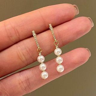 Faux Pearl Alloy Dangle Earring 1 Pair - S925 Silver Pin Stud Earrings - Gold - One Size