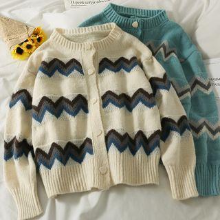 Wave-pattern Crew-neck Cardigan