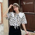 Peter Pan Collar Panel Dots Short-sleeve Top