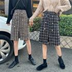 Double-breasted Tweed Midi A-line Skirt
