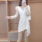 Long-sleeve V-neck Mini Sheath Sequin Dress