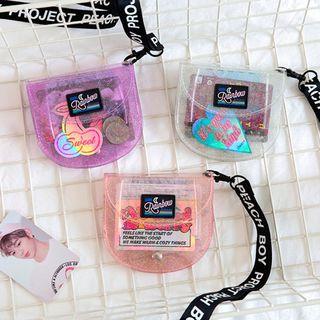 Glitter Clear Wallet With Lettering Strap