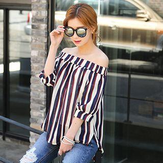 Off-shoulder Striped Chiffon Top