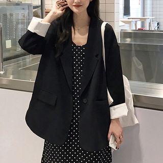 Boxy Blazer / Spaghetti-strap Polka Dot Dress