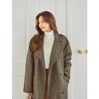 Plus Size Houndstooth Double-breasted Coat