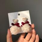 Heart Pom Pom Drop Earring 1 Pair - Off-white - One Size