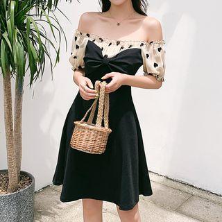 Off-shoulder Mock Two-piece A-line Mini Dress