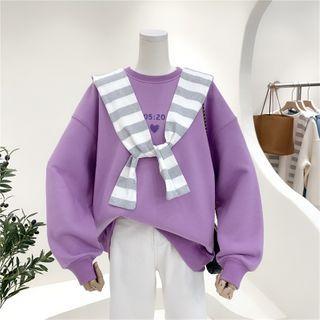 Number Print Pullover With Striped Shawl