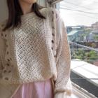 Long-sleeve Pointelle Knit Top Almond - One Size