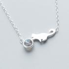 925 Sterling Silver Cat & Moonstone Pendant Necklace As Shown In Figure - One Size