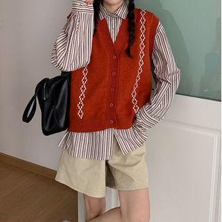 Button-up Sweater Vest Rust Red - One Size