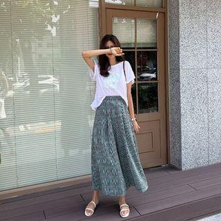 Pleated Patterned Wide-leg Pants