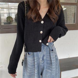 V-neck Cropped Plain Cardigan