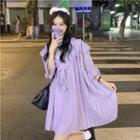 3/4-sleeve Ruffle Trim Mini Dress Purple - One Size
