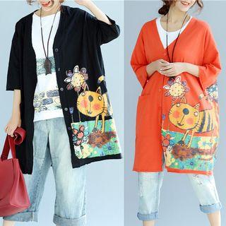 Cat Print 3/4 Sleeve Light Jacket