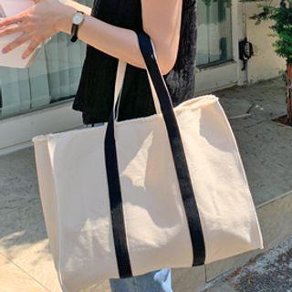 Contrast Canvas Shopper Bag Ivory - One Size