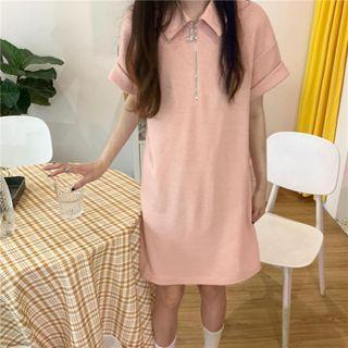 Short-sleeve Zip-up A-line Polo Dress