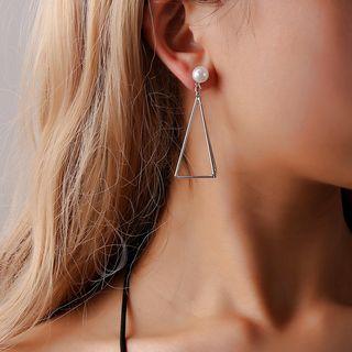 Faux Pearl Copper Triangle Dangle Earring