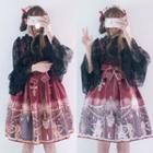 Sleeveless Print Mini A-line Lolita Dress Dress - Red & Gray & Gold - One Size