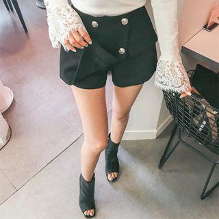 Metallic-button Wrap-front Mini Skort