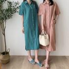 Pocket-side Linen Long Shirtdress
