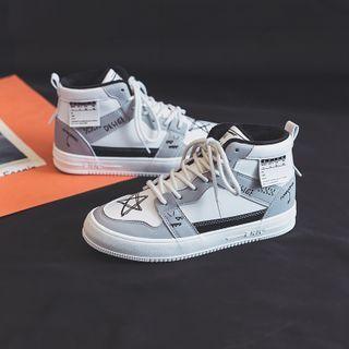 Star Print High-top Lace-up Sneakers