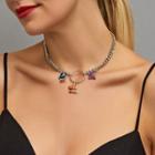 Butterfly Link Hoop Choker Necklace 5541 - 01 - Silver - One Size