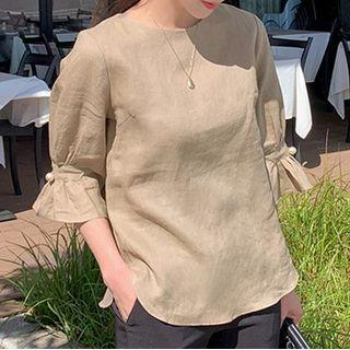 Elbow-sleeve Crew Neck Top